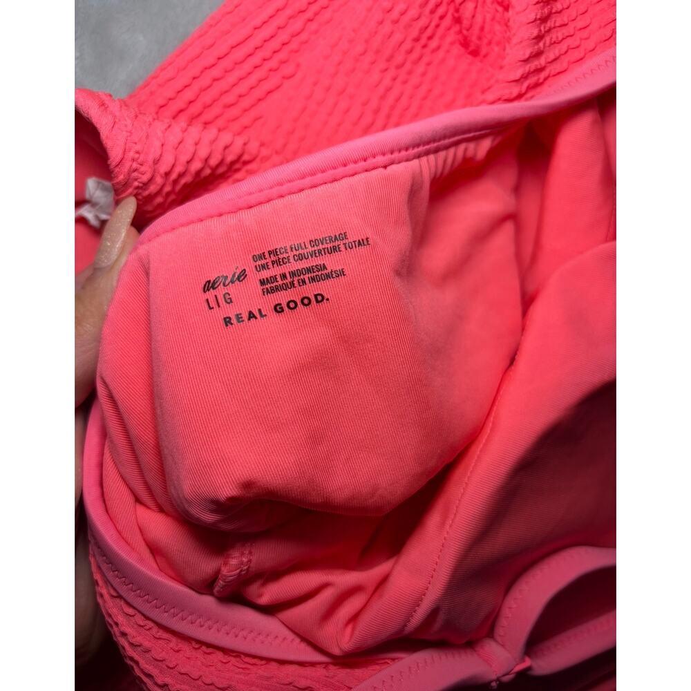 Aerie Real Good One Piece Swimsuit Large EUC Textured Neon Pink Full Coverage - Picture 4 of 5